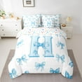 thumbnail image 2 of Homewish Blue Ribbon Letter H Bedding Comforter Set 7 Pieces, Cartoon Cute Monogrammed Full Bedding Set, Princess Fairy Tale Bow Reversible Fitted Sheet Flat Sheet, Super Cozy Room Decor, 2 of 7