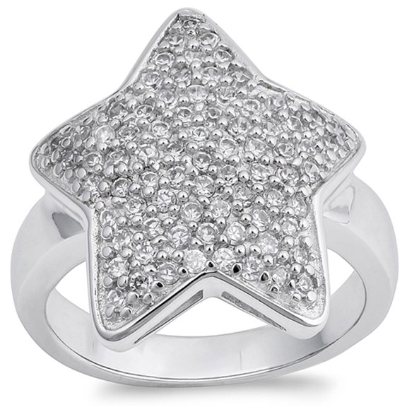 Clear CZ Micro Pave Star Fantasy Ring .925 Sterling Silver Band White Jewelry Female Size 6