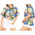 thumbnail image 3 of LA LEELA Women's Casual Beach Hawaiian Blouse Shirt V Neck Blouses Short Sleeve Button Down Dress Tops Tee Shirts for Women XL Hawaii Party, Blue, 3 of 4