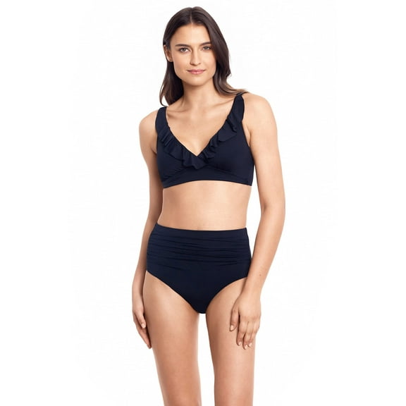 Lauren Ralph Lauren Women's Ruffle Underwire Swim Top Separate Swimsuit 14,Black