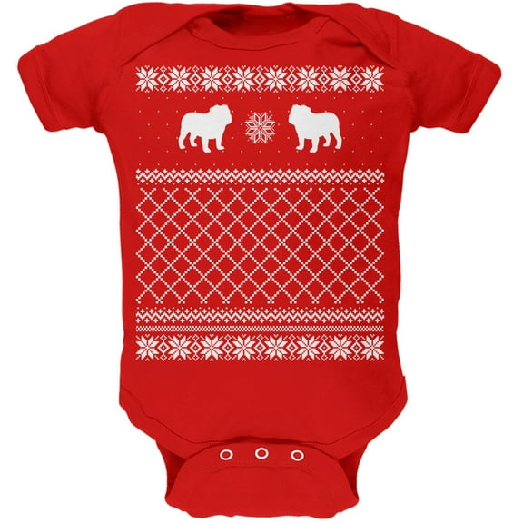 Bulldog Ugly Christmas Sweater Red Soft Baby One Piece - 12 month