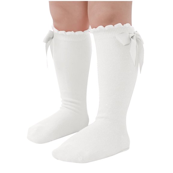 WREESH Girls Toddler Casual Mid Tube Socks, Korean Version Sports Long Socks for Boys and Girls, Knee-High Beige