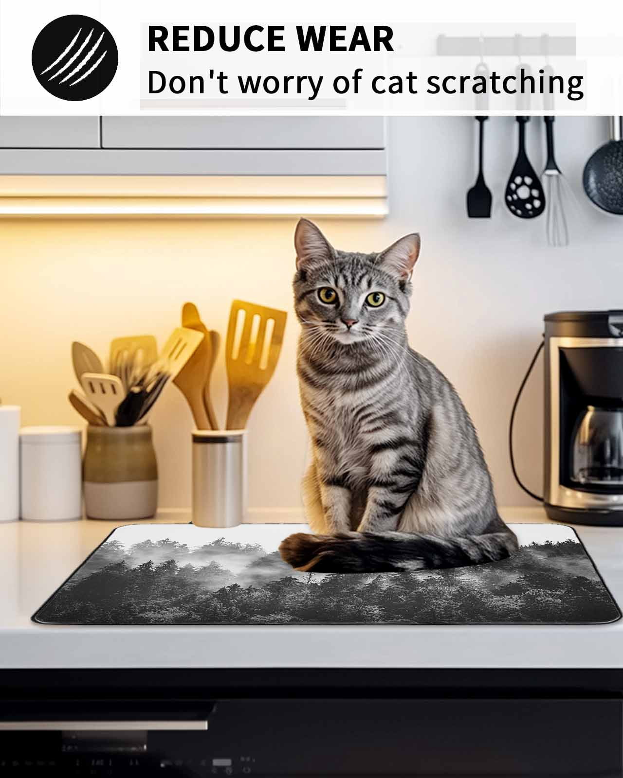 Stove Top Covers for Electric Stove,Black Forest Glass Stovetop Cover Protector,Black and White Natural Landscape Modern Abstract Art Cooktop Protector Oven Mat for Kitchen Countertop 24"x21"