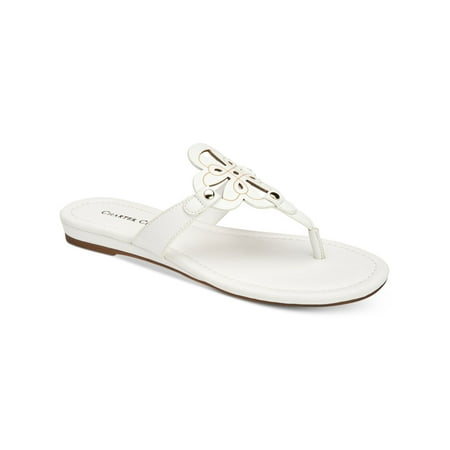 

CHARTER CLUB Womens White Cut Out Studded Padded Ozella Round Toe Wedge Slip On Flip Flop Sandal 6.5 M