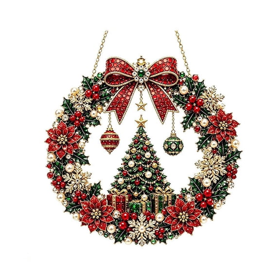 Christmas Diamond Painting Wreath Kit, DIY Acrylic Pearl Wreath with Drill Pen & Hanging Rope for Holiday Decor