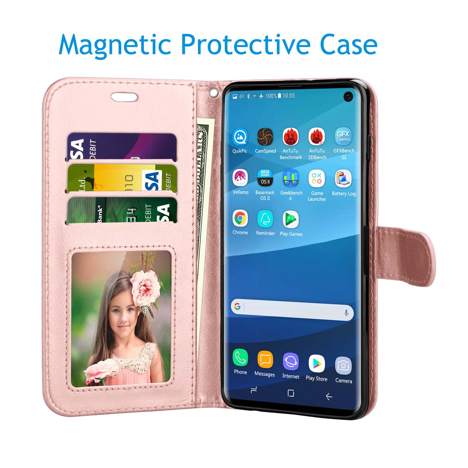 Tekcoo Galaxy S10 / S10 Plus / S10E Wallet Case, for Galaxy S10 / S10+ / S10e Case, Tekcoo [Rose Gold] PU Leather [3 Card Slots] ID Credit Flip Cover [Kickstand] Cover & Wrist Strap - image 3 of 5