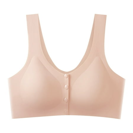 Clearance!Uooqdmx Bras for Women Nursing Bras Large Ice Silk Front Button Bra Traceless Pregnant Breastfeeding Vest Gathered Anti Drop Bra Comfortable Bras for Women Khaki 4XL