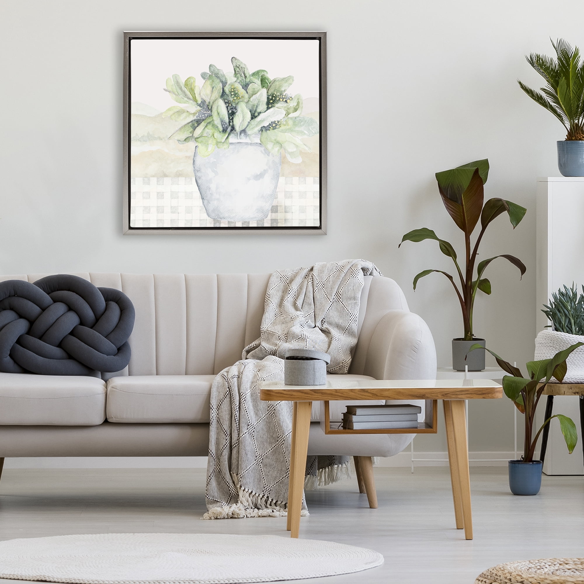 Stupell Industries Potted Farm Herbs Arrangement Gray Framed Floater Canvas Wall Art, design by Janice Gaynor