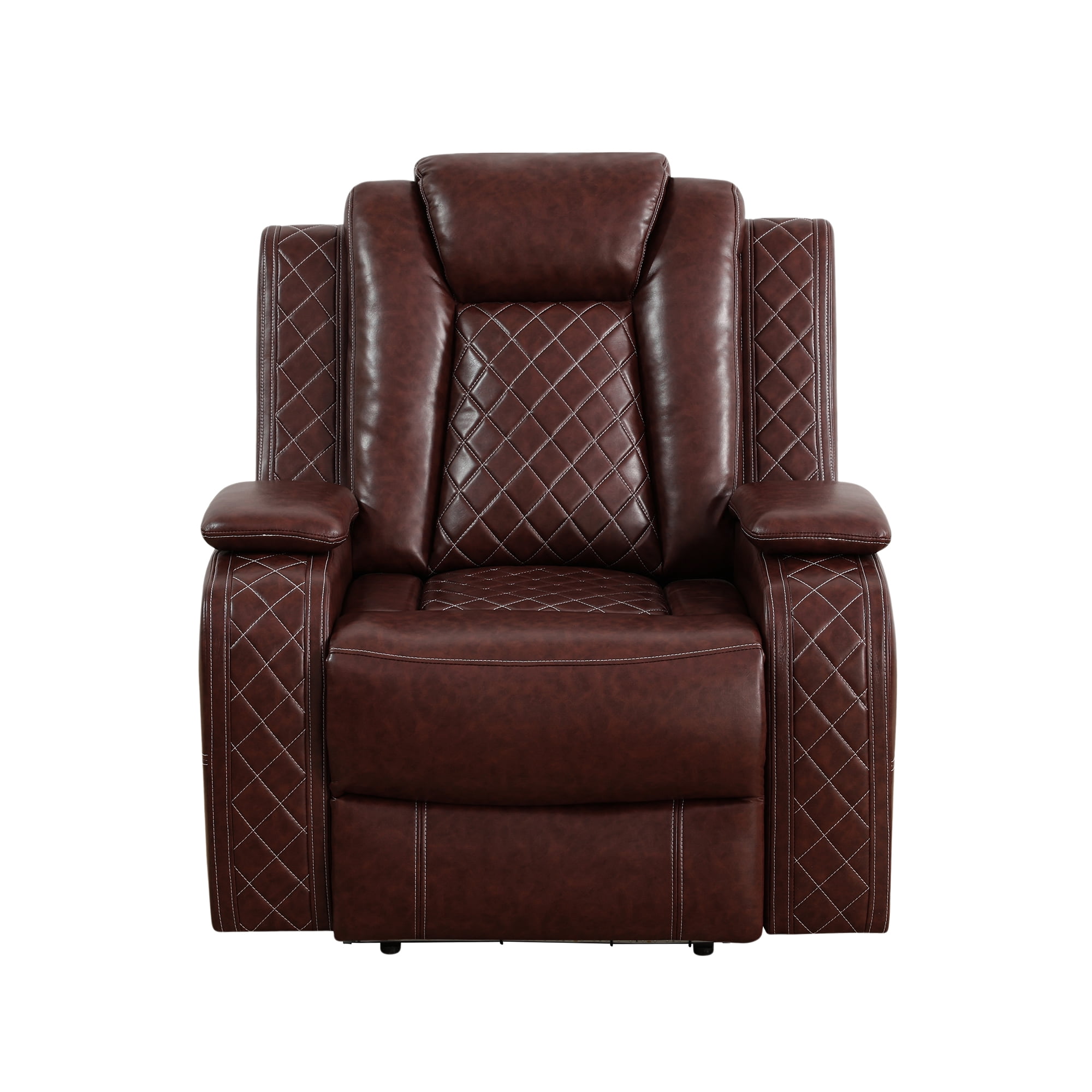 Recliner Chair, Living Room Furniture Power Leather 3 Seater Reclining Sofa with LED Lights/Storage Console/Cup Holders (Brown)
