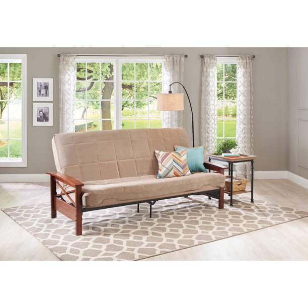 Better Homes and Gardens Stonehaven Wood Arm Futon, Tan