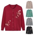 thumbnail image 2 of Fall Spring Mother Knit Coat Floral Embroidery Single-breasted Round Neck Loose Long Sleeves Cardigan Stretchy Knitwear Sweater Jacket, 2 of 7
