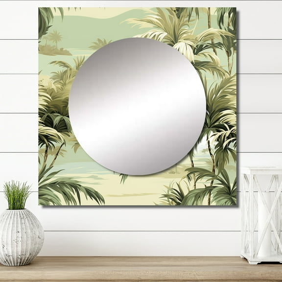 Designart "Palm Beach Paradise" 0 Square Mirror For Wall Decor - Large Green Square Printed Wall Mirror Art - Square Tropical Mirror - Wall Mounted Square Large Mirror