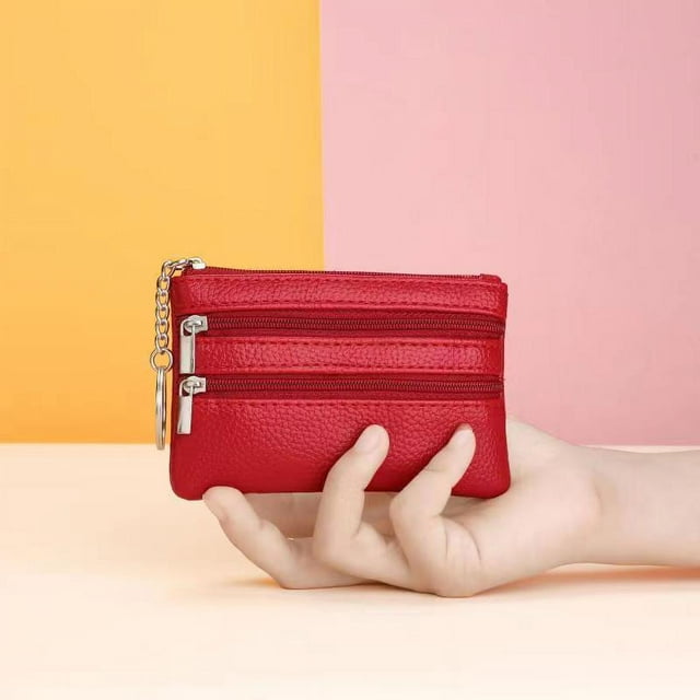 Monedero de moda para mujer, mini bolso de mano de cuero suave, billetera pequeña, llavero, billetera corta, bolso con cremallera, monedero, tarjetero