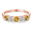 thumbnail image 3 of Gem Stone King 18K Rose Gold Plated Silver Yellow Citrine and E - F Lab Grown Diamond Wedding-Bands Ring for Women | 1.31 Cttw | Round 4MM | Gemstone November Birthstone | Size 7, 3 of 6