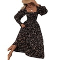 thumbnail image 3 of Women'S Dress Long Sleeve Square Neck Floral Print Smocked A Line Boho Flowy Maxi Dresses Black L, 3 of 9