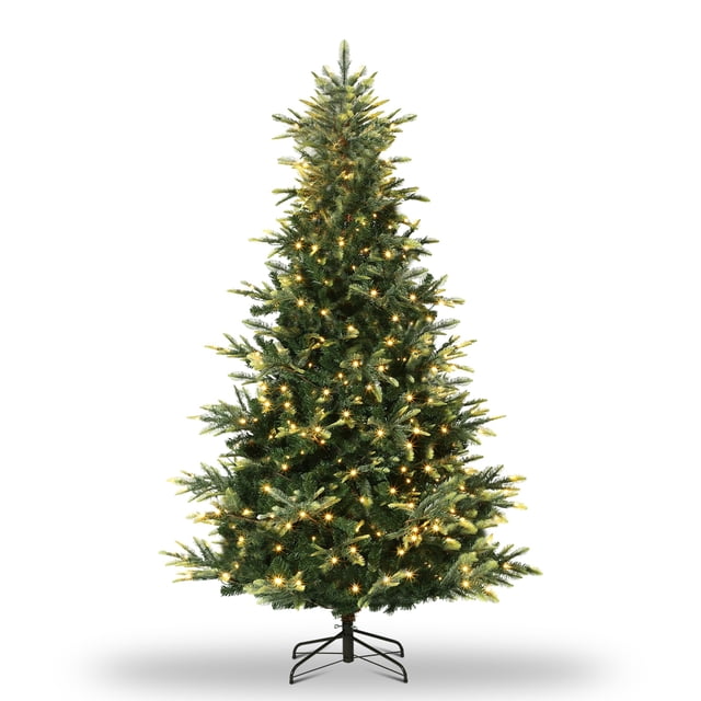 Pre-Lit Spruce Artificial Christmas Tree - UL Listed Incandescent Warm White Lights, Thickened PE&PVC Branch Tips, Fire-Resistant & Automatic Branches for Home