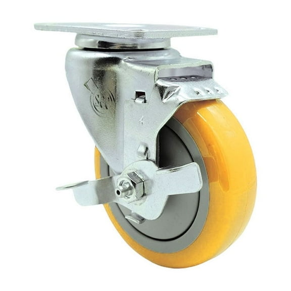 4 Inch Yellow Polyurethane Wheel Swivel Top Plate Caster with Brake SCC