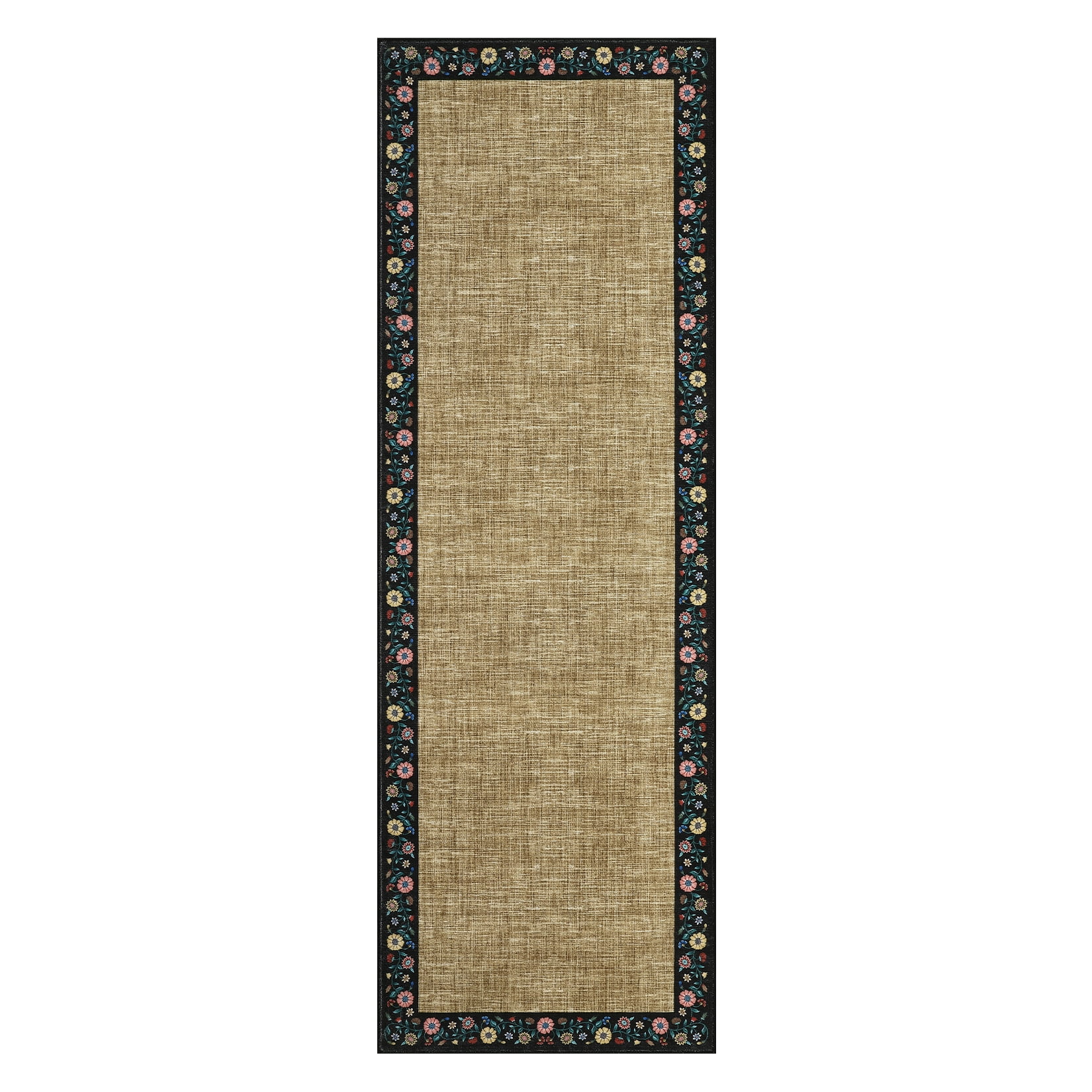 HOMERRY Floral Border Runner 2' x 6' for Hallway Modern Washable Throw Rugs for Kitchen Indoor Carpet, Yellow