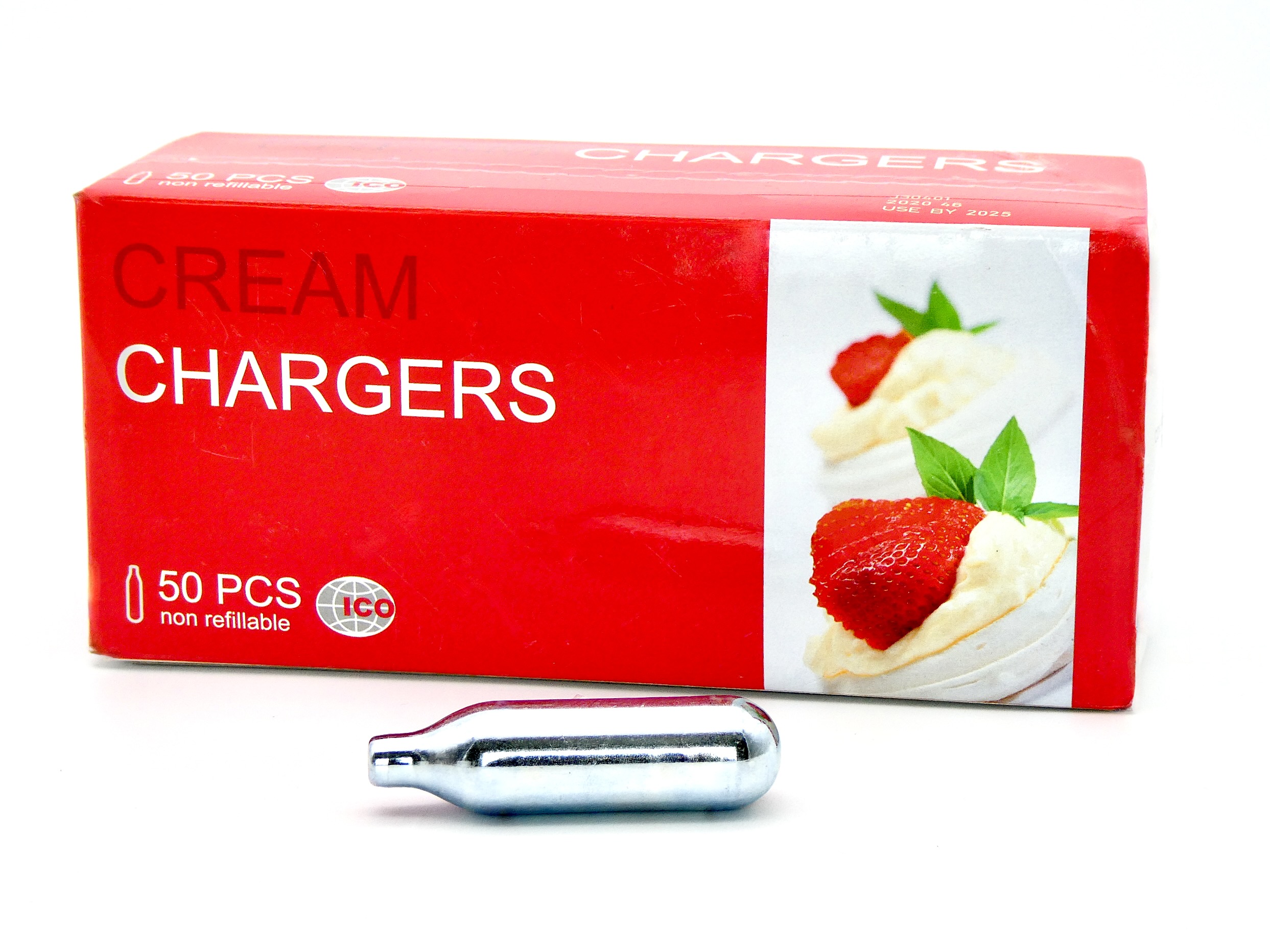 ICO Brand 8g N2O Whipped Cream Chargers Cartridges, 50 Count