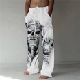 thumbnail image 2 of XIAONU Men's Olive Green Skull Print Jogger Pants Elastic Waist Drawstring Casual Trousers Gothic Graphic Daily Pant, 2 of 8