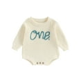 thumbnail image 1 of Faithtur Bébé Tricot Combinaison Lettre Brodée Manches Longues Col Rond Romper Automne Tenues d'Hiver, 1 of 9
