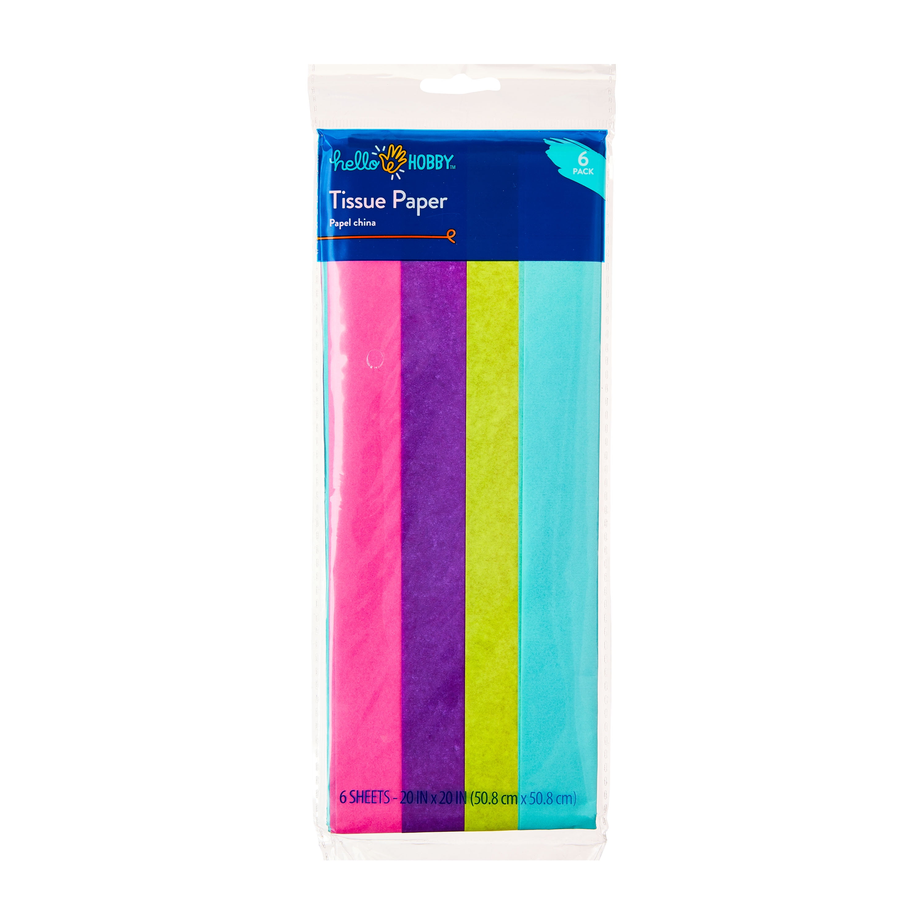Hello Hobby Bright Multicolor Tissue Paper, 20" x 20", 6 Count