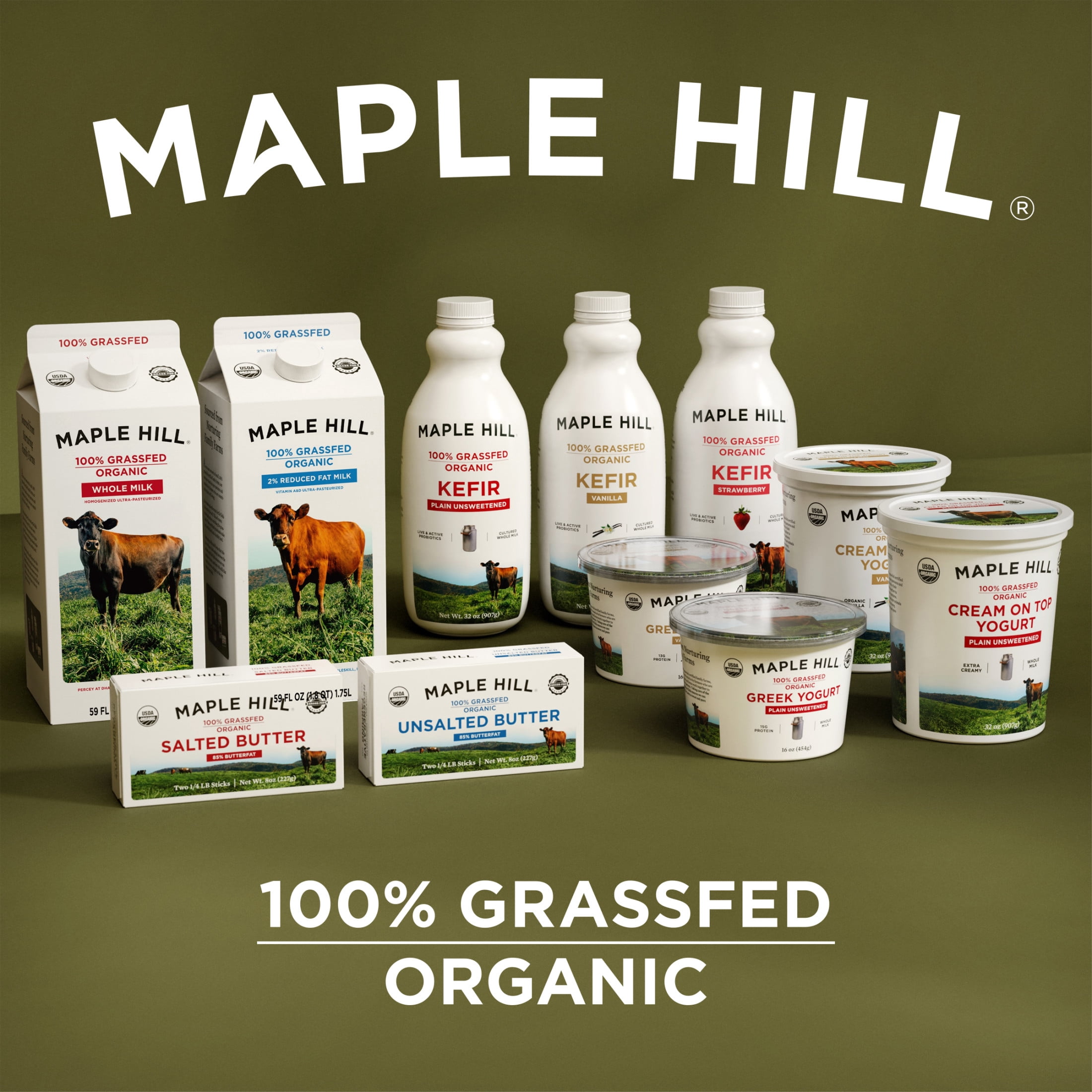 Maple Hill 100% Grassfed Organic 2% Reduced Fat Milk, 59 fl oz Carton