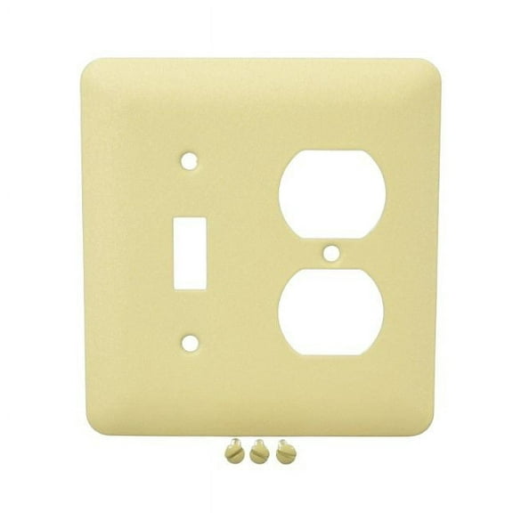 Mulberry 79532 2-Gang Combination Toggle Light Switch & Duplex Receptacle Outlet Wall Plate, Princess Size, Steel with Ivory Wrinkle Finish