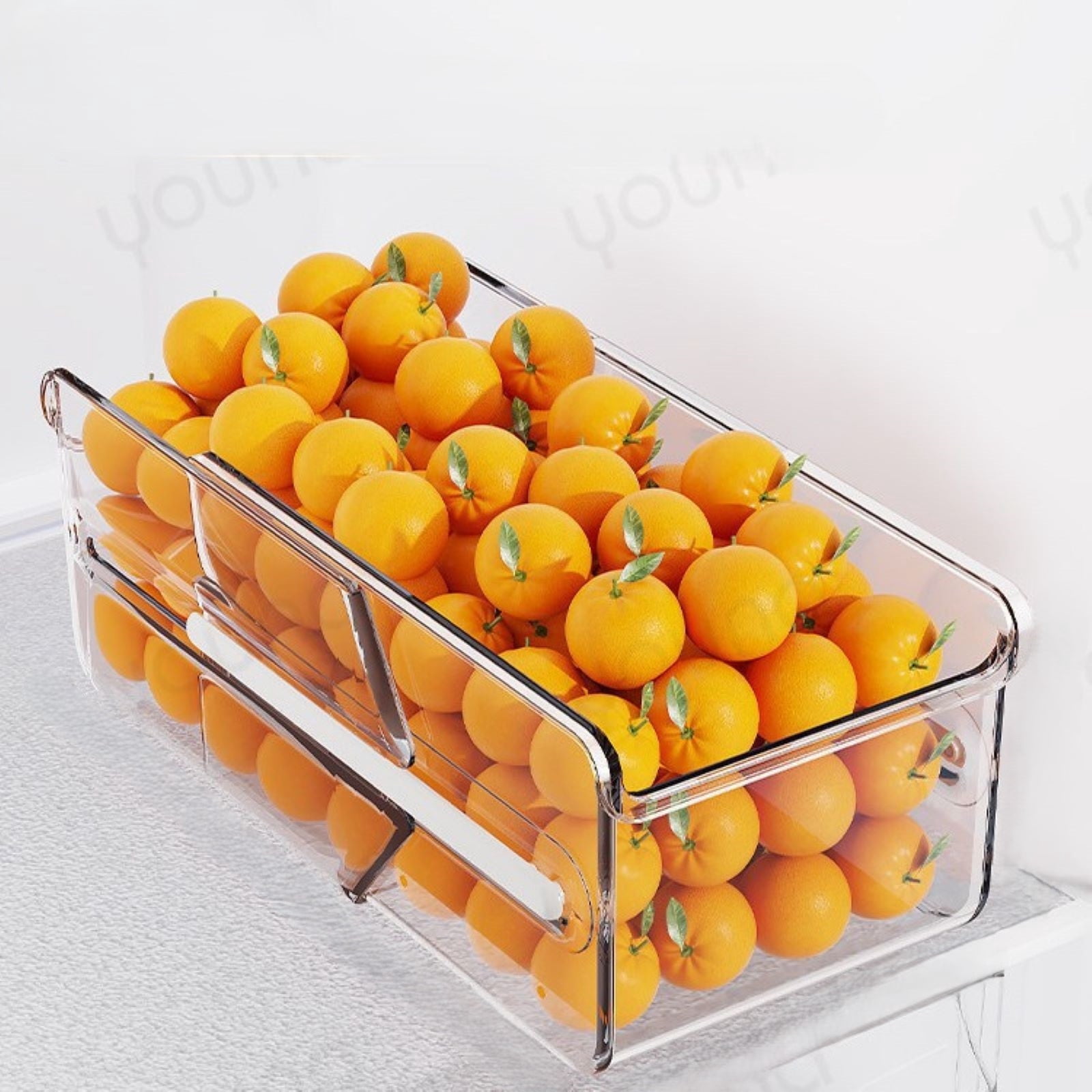 Lunxisen 3 Pcs Multi-Function Storage Organizer Kitchen Refrigerator Egg Tray Transparent Double-Layer Drawer Freshness Box for Food Organization