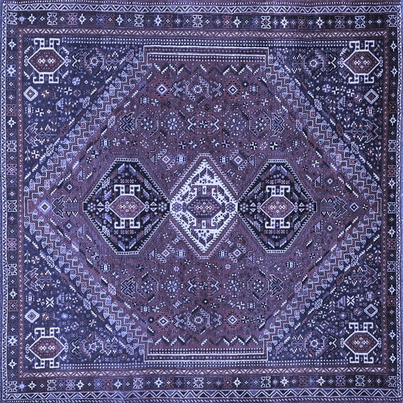 Ahgly Company Machine Washable Indoor Square Persian Blue Traditional Area Rugs, 7' Square