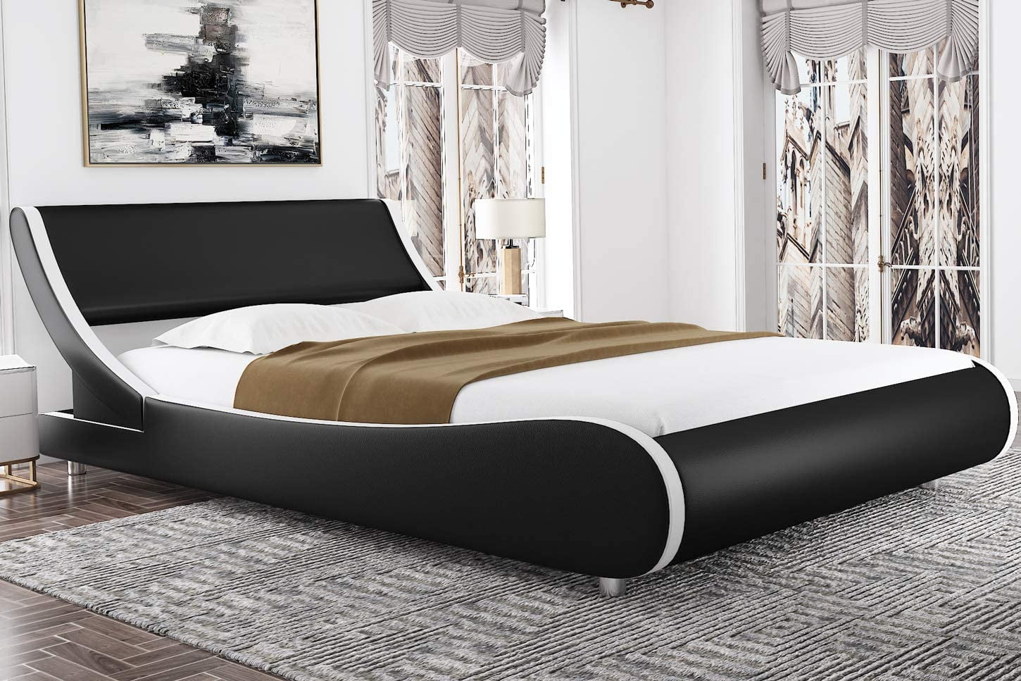 Amolife King Size Modern Platform Bed, Modern Sleigh Beds King Size