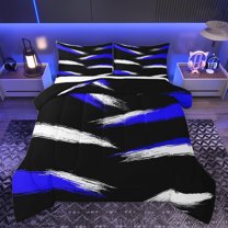 Homewish Painting Stripes Bedding Comforter Set,Modern Asbtarct Geometric Twin Comforter Sets,White Blue Black Bedding Set For Girl Boys,Ultra Soft Home Decor Reversible,2 Pieces