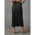 thumbnail image 6 of Women'S Jean Skirt Stretch High Waisted Frayed Raw Hem A Line Denim Midi Skirt with Pockets Black S, 6 of 8