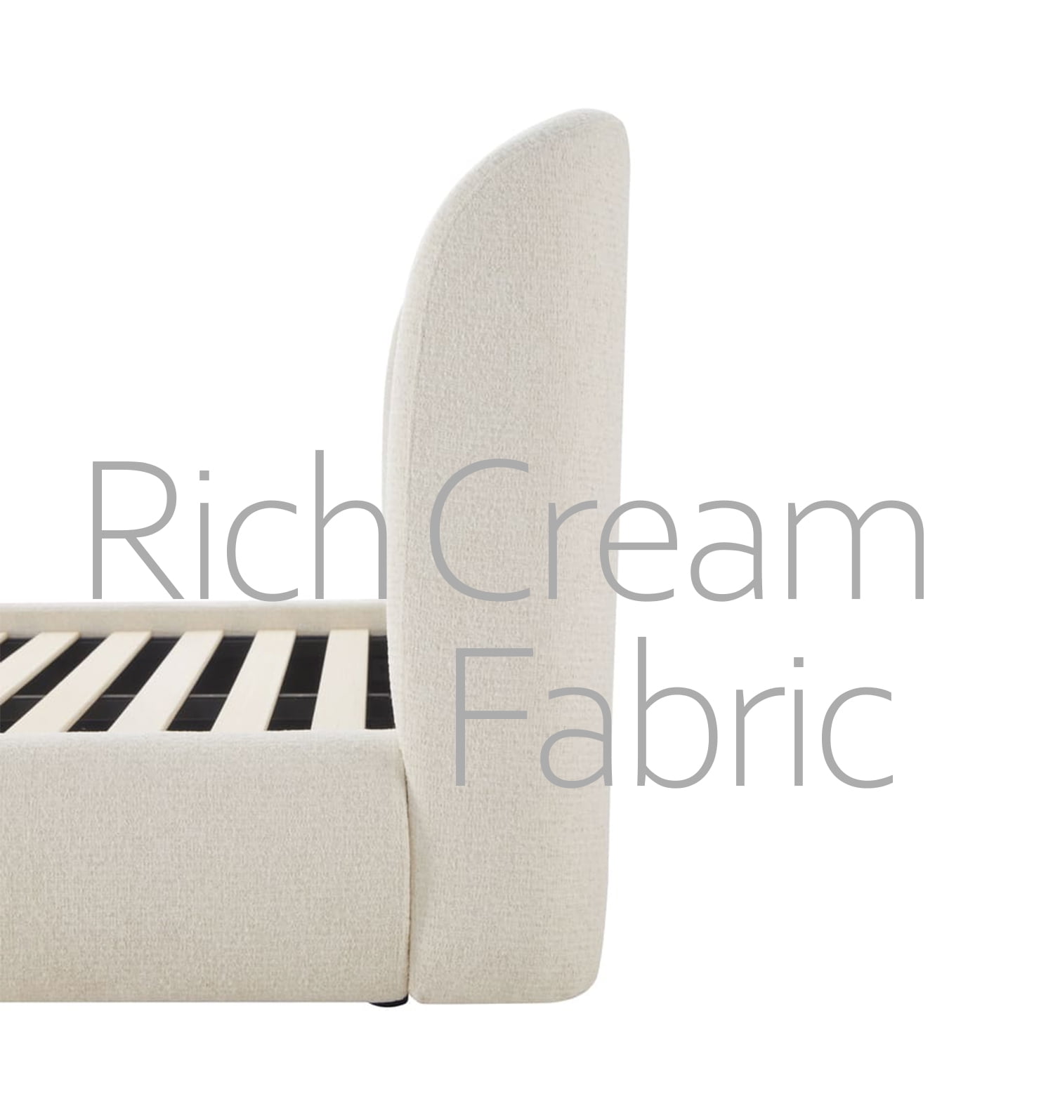 King Size Bed Frame with Wingback Headboard, Platform Upholstered in Performance Fabric, Free Assembly - Boho, Modern Style - Rounded Corners, Non-Slip, Low-Profile, Bedroom, Curved (Cream, King)