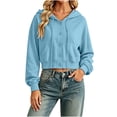 thumbnail image 5 of Luvrsol Hoodies Women Cropped Jacket Button Front Hooded Long Sleeve Drawstring Top with Pockets S-2XL, 5 of 7