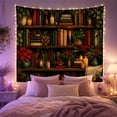 thumbnail image 2 of Bookshelf Shelves with Candles and Poinsettias, Nostalgic Vintage for Book Lovers, Library Wall Decor, Christmas Gift, Tapestry Wall Hanging for Home Library and Study Room, 2 of 7