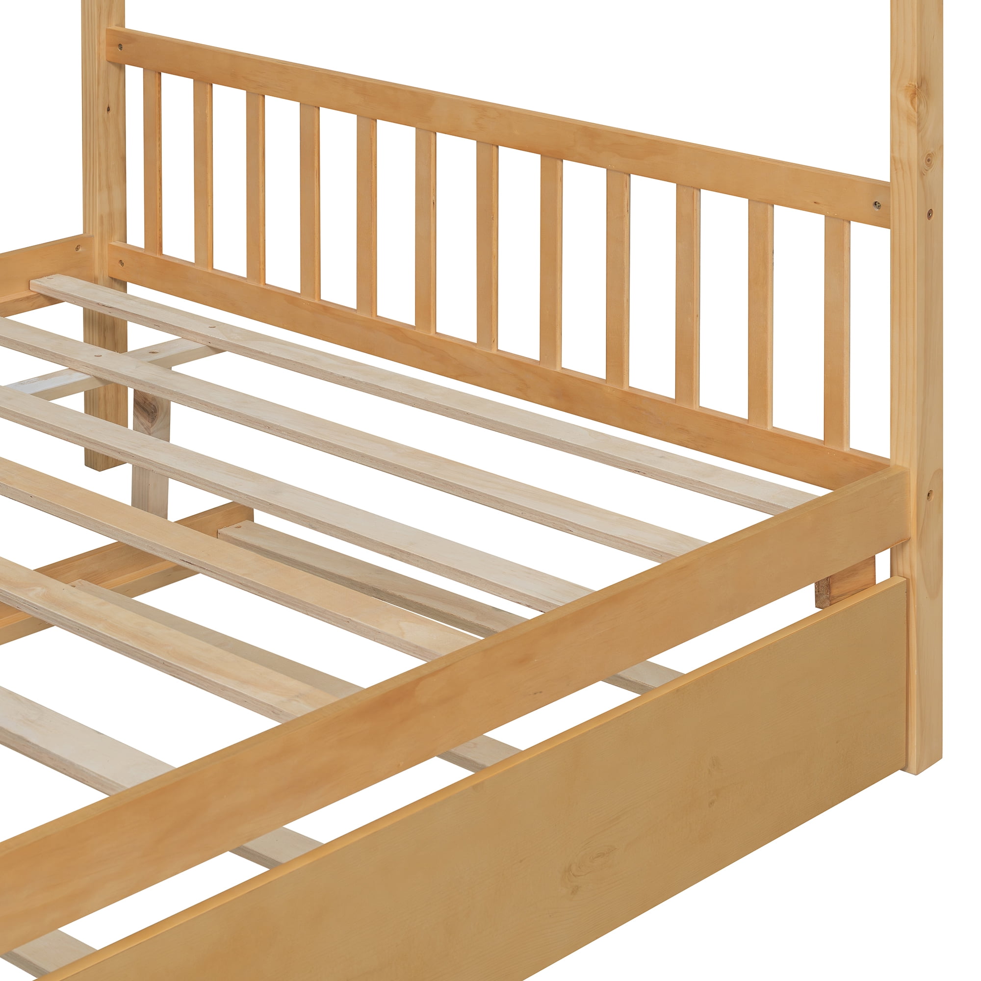 Sailvan Full Size Wooden House Bed with Twin Size Trundle