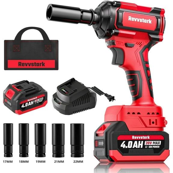 Revvstark Cordless Impact Wrench,1/2" Impact Driver Max Torque 480 Ft-lbs (650N.m), 20V Brushless Motor 3000RPM Impact Gun with 4.0Ah Li-ion Battery and Fast Charger, 5 Pcs Impact Sockets