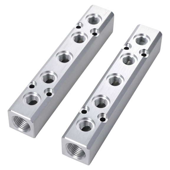 2 Pack 5-Way Air Compressor Manifold – Aluminum Alloy NPT Thread Splitter for Pneumatic Systems, Industrial Automation Equipment, 1/4" NPT Ports, 0-1 MPa Working Pressure