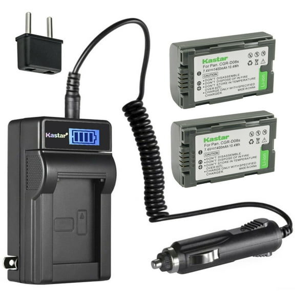 Kastar 2-Pack CGA-D08 Battery and LCD AC Charger Compatible with Panasonic PV-DV221, PV-DV351, PV-DV400, PV-DV400K, PV-DV401, PV-DV402, PV-DV600, PV-DV600K, PV-DV601, PV-DV602, PV-DV700, PV-DV701
