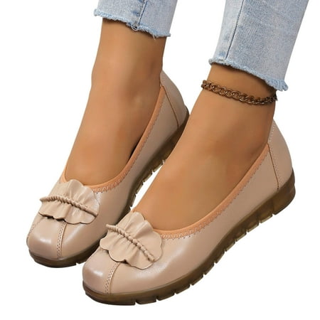 Xysaqa Flats for Women  Ballets Shoes for Girls Large Size Leaf Flower Brushed Cow Tendon Sole Comfortable Soft Pean Shallow Cut Casual Flat Single Shoe Wedding Shoes for Women Savings!
