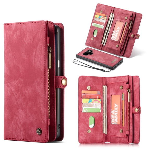 Galaxy Note 9 Wallet Case, Alleytech 2 in 1 Handmade Leather Zipper Wallet Case with Detachable Cover & Card Cash Pocket   Magnetic Clasp Closure for Samsung Galaxy Note 9 2018, Red