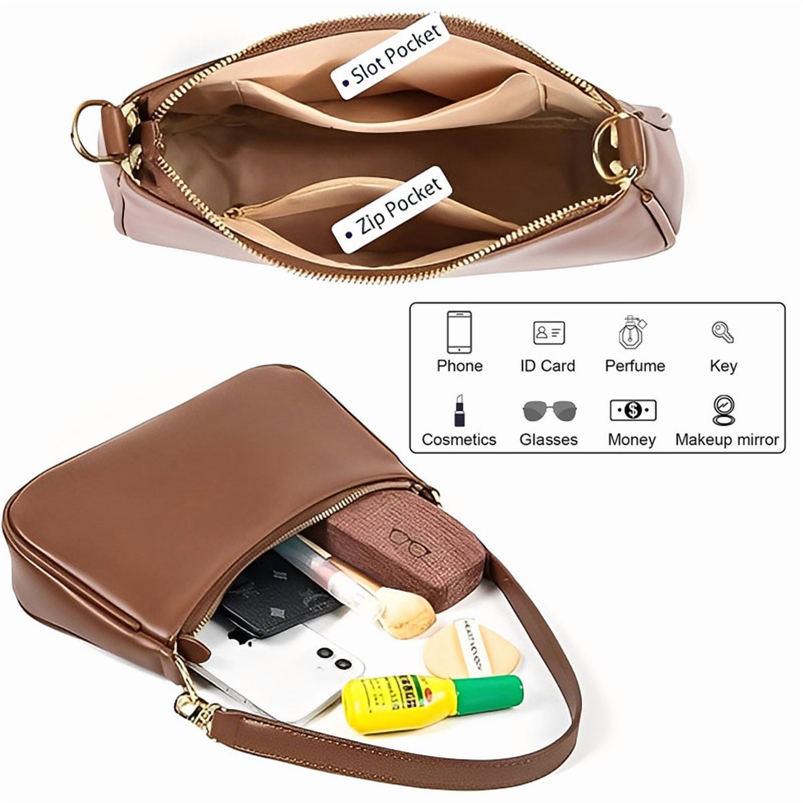 AOUNQ Clutch Tote Handbags with 2 Removable Straps and Zipper Closure Crossbody Bags Shoulder Purse Handbag for Women