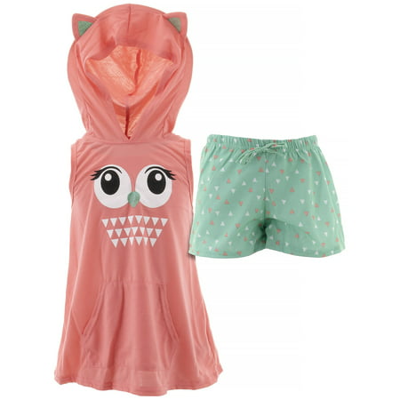 dELiA*s Girls Owl Coral Hooded Short Pajamas