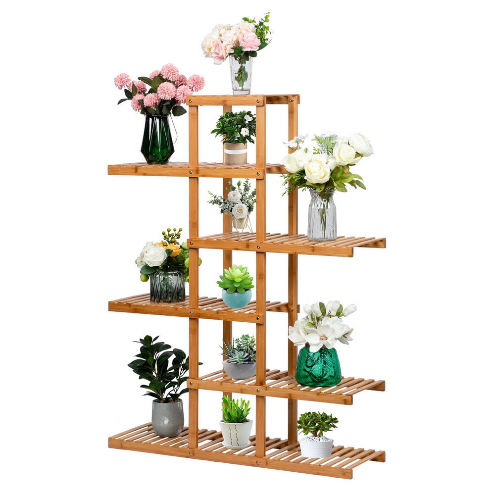 Kepooman 6 Floors and 12 Seats Indoor Bamboo Plant Stand for Home, Natural Kepooman 6 Floors and 12 Seats Indoor Bamboo Plant Stand for Home, Natural