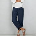 thumbnail image 5 of Mifsaly Cropped Linen Pants Women Patchwork Lace Elastic Waist Summer Capris with Pockets Eyelet Hem Details Loose Fit Casual Beach Vacation Lounge Wear Outfits Blue,XXXL, 5 of 7