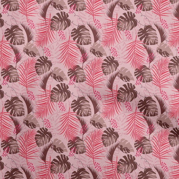 oneOone Cotton Cambric Rose Pink Fabric Tropical Leaf Dress Material Fabric Print Fabric By The Yard 56 Inch Wide