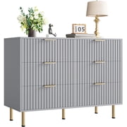 6 Drawer Dresser,Wide Chest of Drawers,Wooden Fluted Bedroom Drawer Dresser with 6 Storage Drawers for Bedroom,Living Room