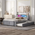 thumbnail image 3 of Queen Wood Platform Bed Mattress Foundation with LED, 2 Drawers and 1 Twin Size Trundle, Bed Frame Storage Bed w/ Wooden Slats for Boy Girl, No Box Spring Needed, 3 of 9