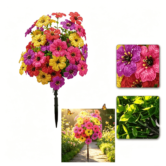 Buissons de Roses Artificielles de 15 Pouces Résistants aux UV avec Piquets, Fausses Fleurs d'Extérieur pour Décoration de Jardin, Cour, Véranda avant, Cadeau de Pendaison de Crémaillère (RL Rouge + Rose + Jaune + Violet 1 Pce)